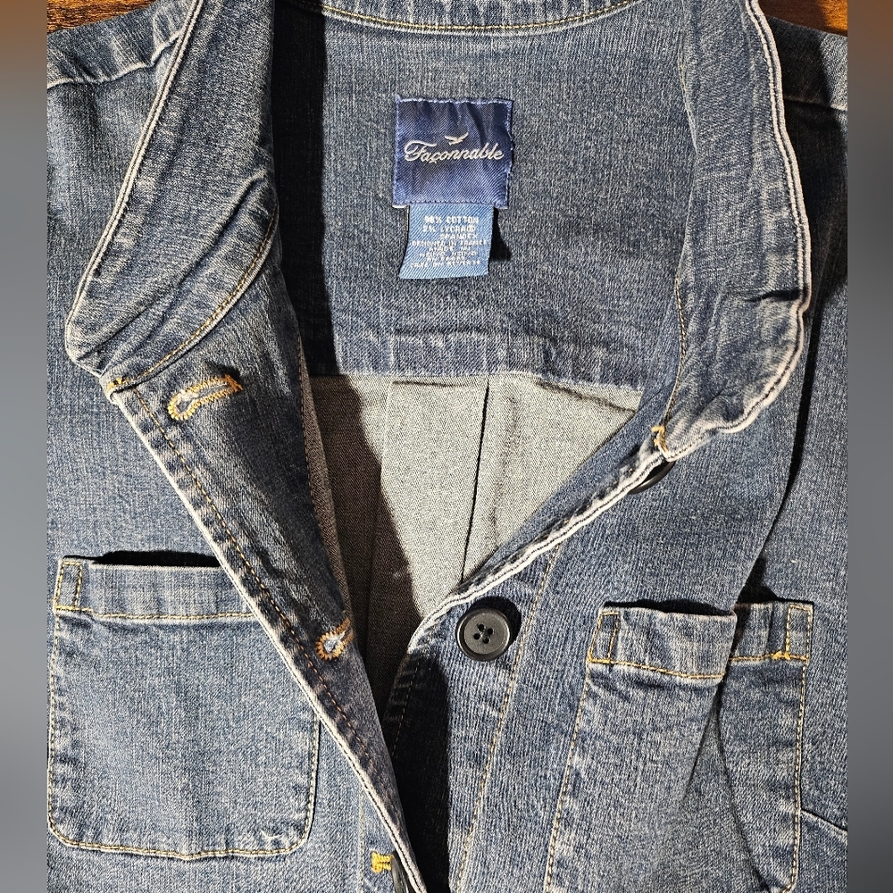 Facconable Denim Utility Work Jacket Large - image 4